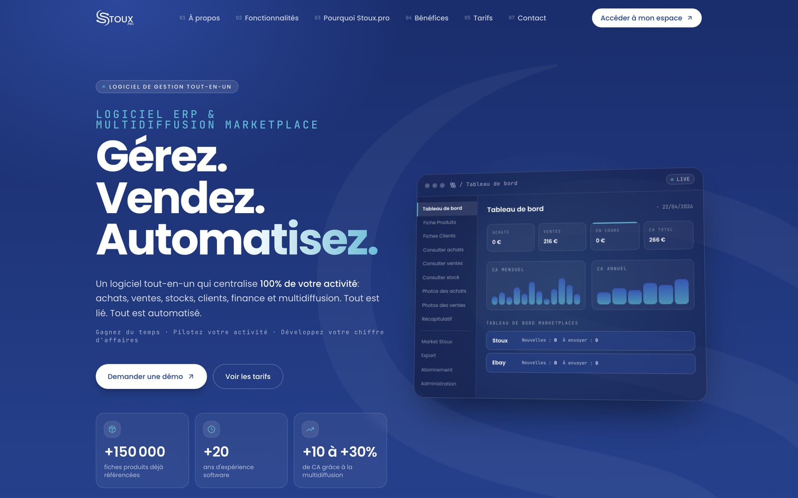 Page d’accueil du site Stoux.pro